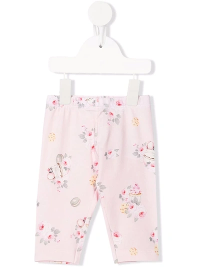 Monnalisa Baby Floral Stretch-cotton Leggings In Pink