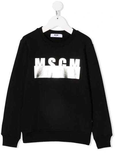 Msgm Kids' Metallic Logo-print Cotton Sweatshirt In Black