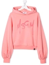 Msgm Teen Paint Stroke Logo-print Hoodie In Pink