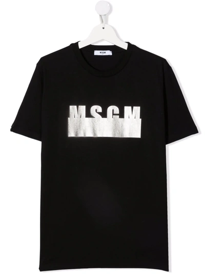 Msgm Teen Metallic Logo-print T-shirt In Black