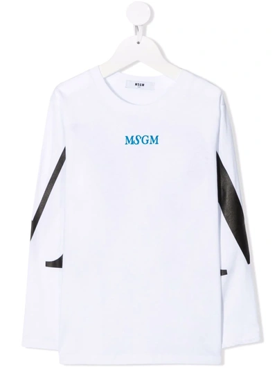 Msgm Teen Logo-print Long-sleeve Cotton T-shirt In 001 Bianco