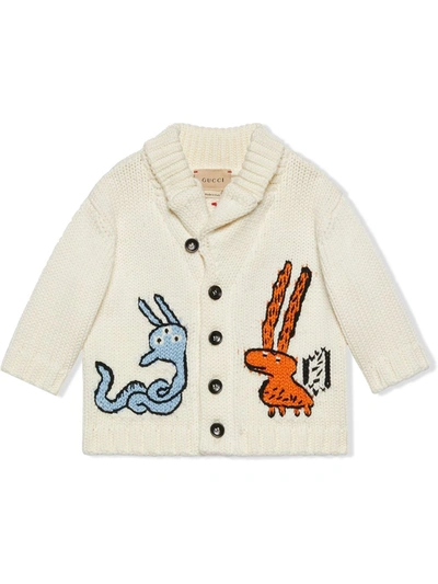 Gucci Babies' X Freya Hartas Patterned Intarsia-knit Cardigan In White