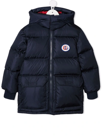 Gucci Kids' Logo-patch Puffer Coat In Blue