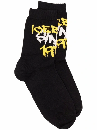 Iceberg Graffiti Logo Stretch-cotton Socks In 黑色