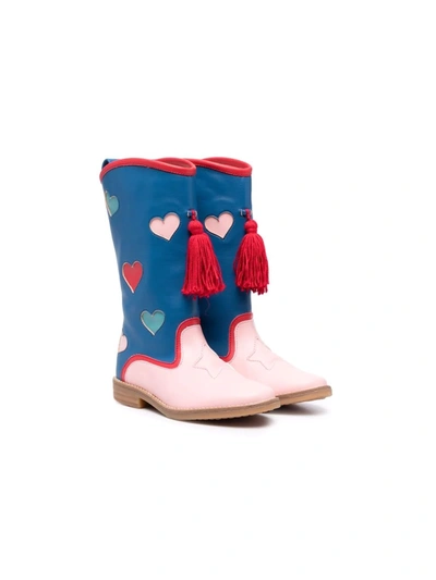 Stella Mccartney Kids' Hearts Two-tone Tall Boots In Blue
