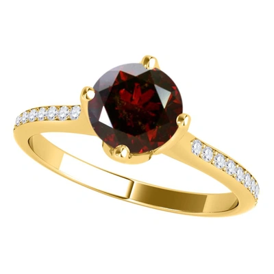 Maulijewels 1.15 Carat Natural Round Red Diamond Women Solitaire Engagement Ring In 14k Solid Yellow Gold In Siz