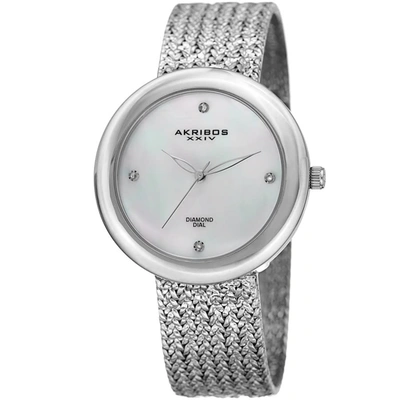 Akribos Xxiv Womens Dress Quartz Diamond White Dial Ladies Watch P50147 In Skeleton / White