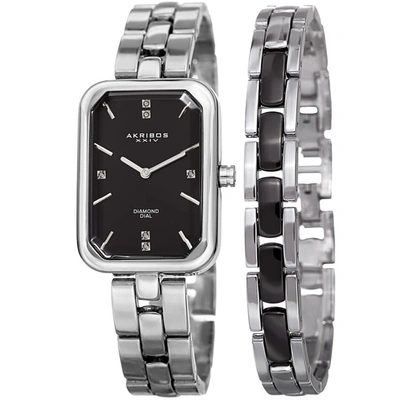 Akribos Xxiv Quartz Black Dial Ladies Watch And Bracelet Set P50180 In Black,silver Tone