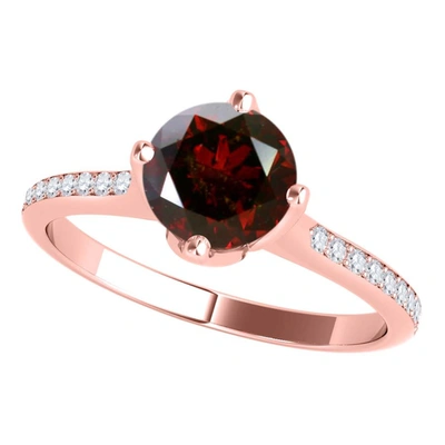 Maulijewels 1.15 Carat Natural Round Red Diamond Women Solitaire Engagement Ring In 14k Solid Rose Gold In Size  In Rose Gold-tone