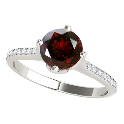 Maulijewels 1.15 Carat Natural Round Red Diamond Women Solitaire Engagement Ring In 14k Solid White Gold In Size