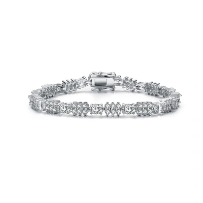 Megan Walford Elegant Sterling Silver Oval And Round Clear Cubic Zirconia Tennis Bracelet In White