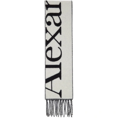 Alexander Mcqueen Logo-jacquard Fringed Cashmere Scarf In White,black