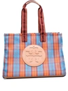 TORY BURCH LOGO-PATCH CHECKED TOTE BAG