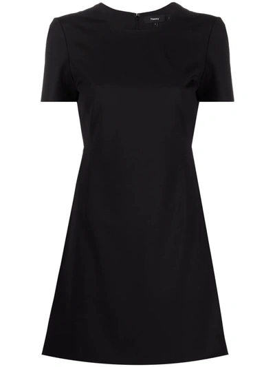 Theory Jatinn Short-sleeve Traceable Wool Suiting Dress In Black