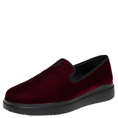 Pre-owned Giuseppe Zanotti Burgundy Velvet Slip On Trainers Size 42