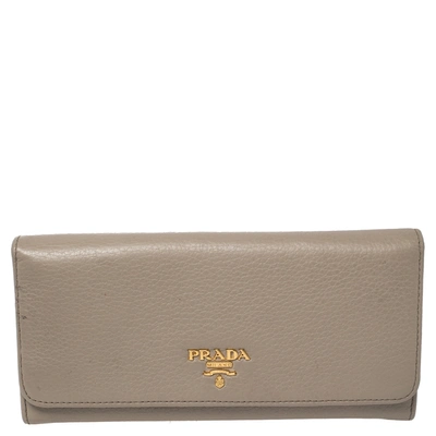 Pre-owned Prada Beige Daino Leather Flap Continental Wallet