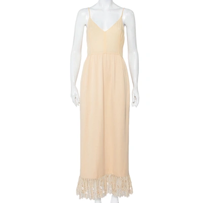 Pre-owned Chloé Vintage Beige Silk & Crepe Paneled Lace Trim Maxi Dress M