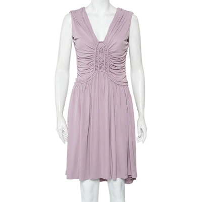 Pre-owned Fendi Lilac Knit Ruched Detail Mini Dress M In Purple