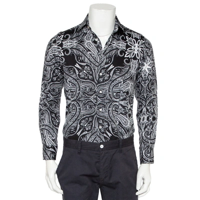Pre-owned Etro Monochrome Paisley Printed Cotton Button Front Shirt S In Black