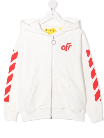 Off-white Kids' Off 圆形徽标印花连帽卫衣 In White