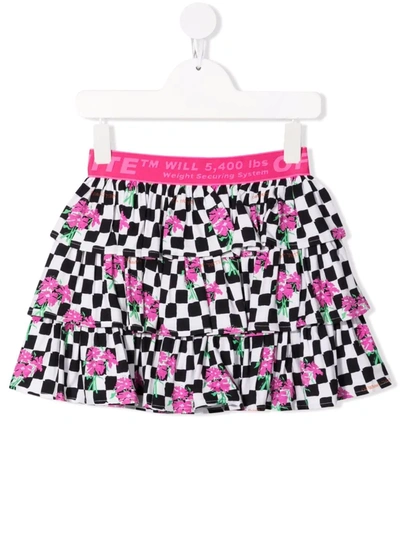 Off-white Kids' Chessboard Ruffled Skirt In Black