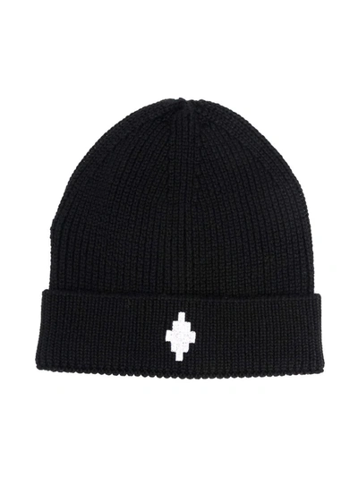 Marcelo Burlon County Of Milan Kids' Embroidered Wool Blend Beanie Hat In Black