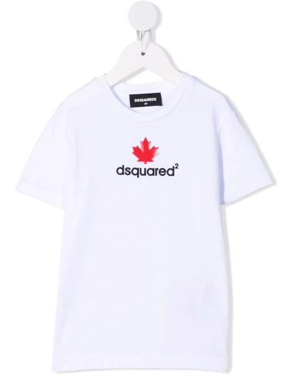 Dsquared2 Boys White Kids Maple Leaf Logo-print Cotton T-shirt 8-16 Years 16 Years