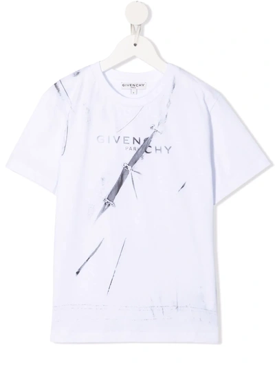 Givenchy Kids White T-shirt With Trompe Loeil Logo In Bianco
