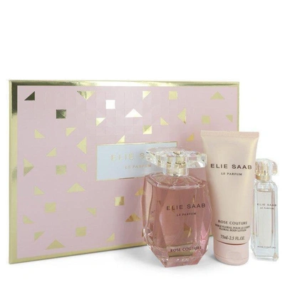 Elie Saab Le Parfum  Rose Couture By  Gift Set -- 3 oz Eau De Toilette Spray + 0.3