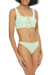 Ganni Stretch-seersucker Mid-rise Bikini Briefs In Light Green