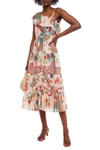 RED VALENTINO ONE-SHOULDER FLORAL-PRINT COTTON AND SILK-BLEND GEORGETTE MIDI DRESS,3074457345629716193