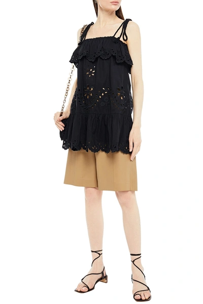 Red Valentino Off-the-shoulder Ruffled Broderie Anglaise Cotton Top In Black
