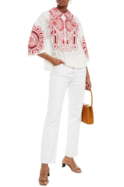 Red Valentino Embroidered Cotton-poplin Blouse In White