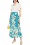 Red Valentino Printed Silk Crepe De Chine Midi Wrap Skirt In Turquoise