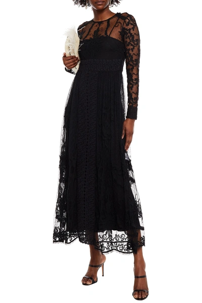Red Valentino Guipure Lace-paneled Embroidered Point D'esprit Maxi Dress
