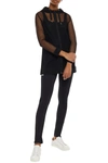 Red Valentino Paneled French Terry And Point D'esprit Hooded Track Jacket In Black