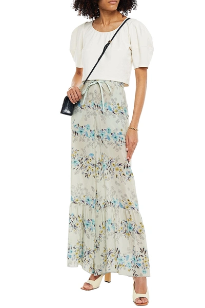 Red Valentino Gathered Printed Silk Wide-leg Trousers In Sky Blue