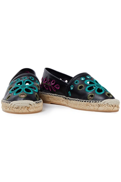 Redv Broderie Anglaise Leather Espadrilles In Black