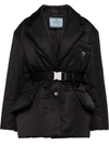 Prada Re-nylon Belted Padded Jacket In Black