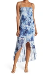 Bebe Spaghetti Strap Mesh High/low Dress In Blu/ml