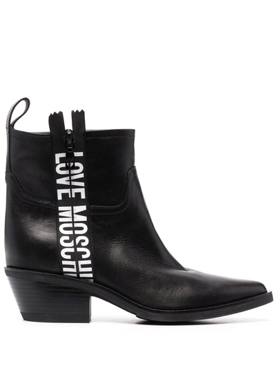 Love Moschino Logo-tape Ankle Boots In Black