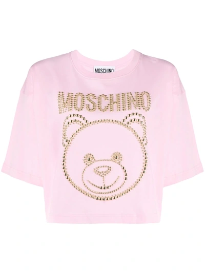 Moschino Teddy Studs Cropped T-shirt In Pink