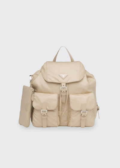 Prada Vela Medium Recycled Nylon Backpack In F0f24 Deserto