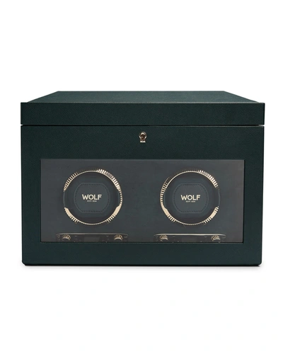 Wolf British Racing Pebble-grain Vegan Leather Double Watch Winder In Green