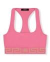 Versace Greca Border Racerback Sports Bra In Fuchsia
