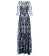 Marchesa Notte Sequin Embroidered Tulle A-line Gown In Blue
