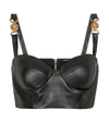 Versace Embellished Jersey-paneled Leather Bustier Top In Gold