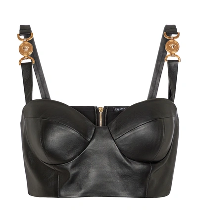 Versace Leather Bustier Top - Women's - Lamb Skin/silk/acetate/polyamidespandex/elastaneviscose In Black