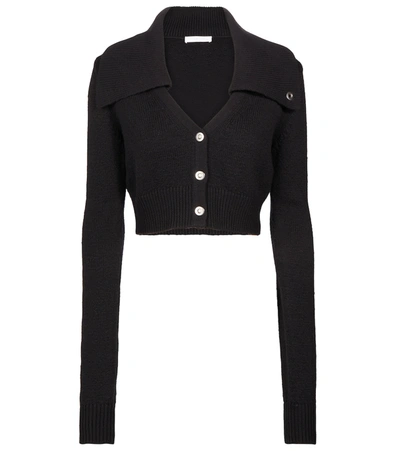 Helmut Lang Cropped Cotton And Wool Cardigan In Black