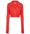 Helmut Lang Womens Flare Cropped Collared Wool And Cotton-blend Cardigan S In Red